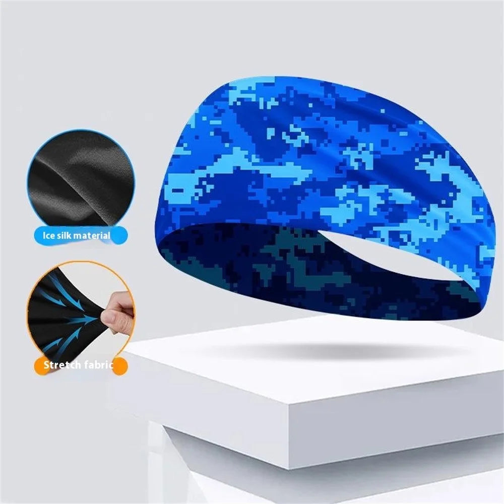 Summer Sports Yoga Headband Breathable Milk Silk Sweatband Elastic Moisture Wicking Hair Band - CRFD026-Camouflage Blue - 2