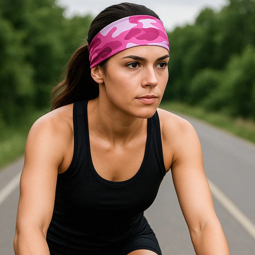 Summer Sports Yoga Headband Breathable Milk Silk Sweatband Elastic Moisture Wicking Hair Band - CRFD026-Camouflage Blue - 6