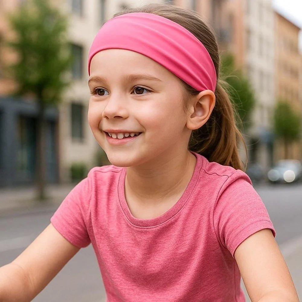 Summer Kids Sports Headband Milk Silk Sweat Wicking Breathable Elastic Hair Band for Running Outdoor Activities - Black - 5
