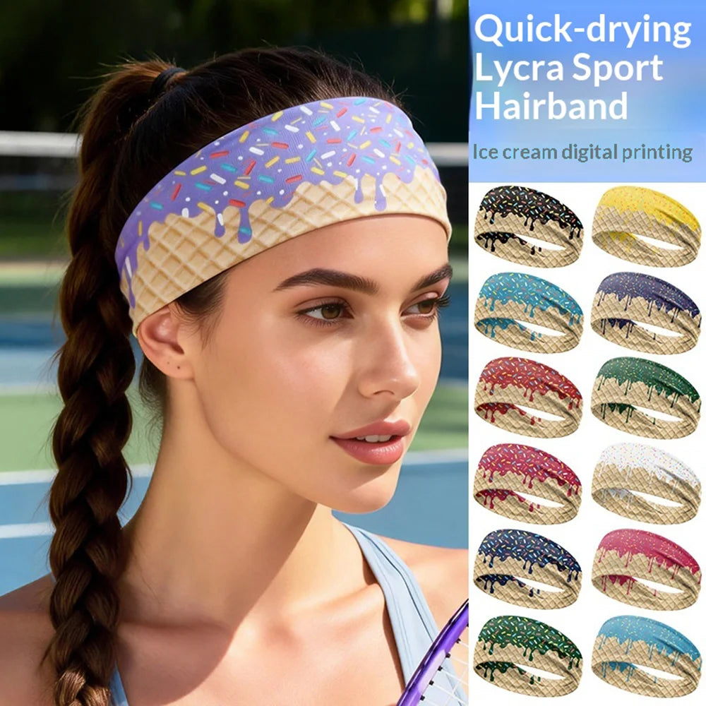 Ice Cream Print Sports Headband Sweat Absorbing Quick Dry Milk Silk Summer Fitness Sweatband for Adult - 001 Adult Size - 5