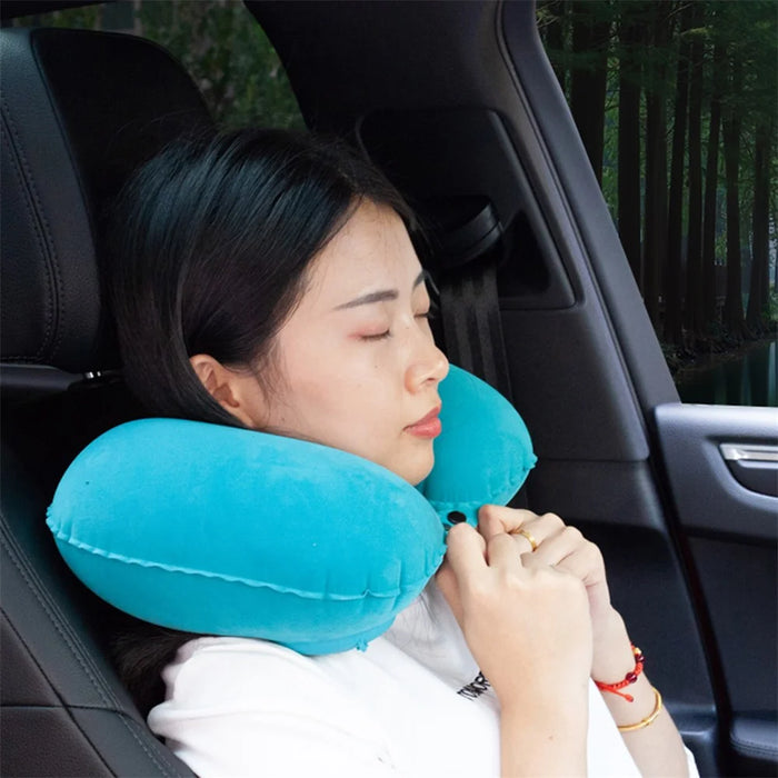 928 Travel Neck Pillow Automatic Inflatable Head Support U-Shaped Ultralight Neck Support for Office Car Rest - Blue - 2