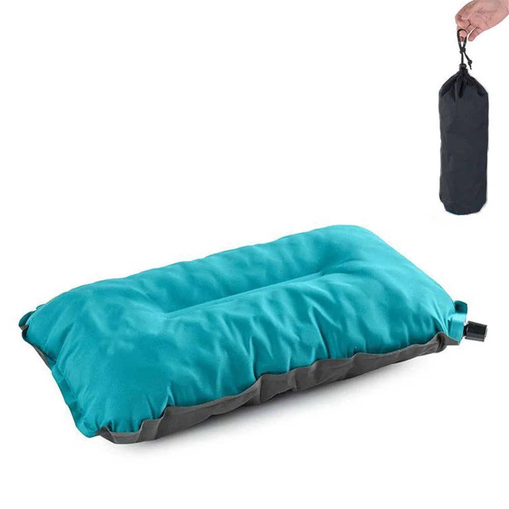 Inflatable Sponge Pillow Camping Travel Pillow Fabric+TPU Head Rest Cushion - Blue - 1