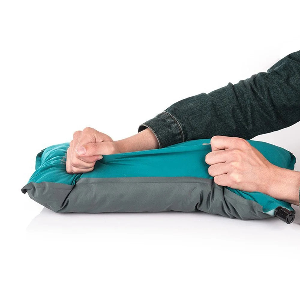Inflatable Sponge Pillow Camping Travel Pillow Fabric+TPU Head Rest Cushion - Blue - 2