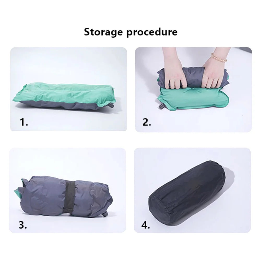 Inflatable Sponge Pillow Camping Travel Pillow Fabric+TPU Head Rest Cushion - Blue - 7