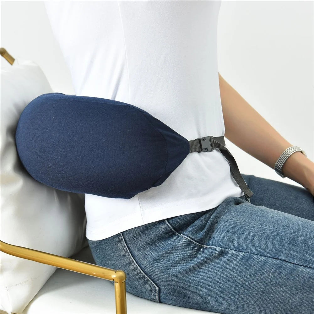 Travel Pillow Cotton U-Shape Head Rest Neck Pillow with Hood for Airplane Car Office  - Dark Blue - 3