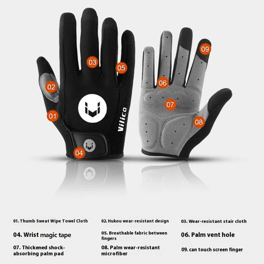 KYNCILOR 1 Pair Summer Full Finger Cycling Gloves Touch Screen Shock-Absorbed Hand Gloves - Black / M - 2