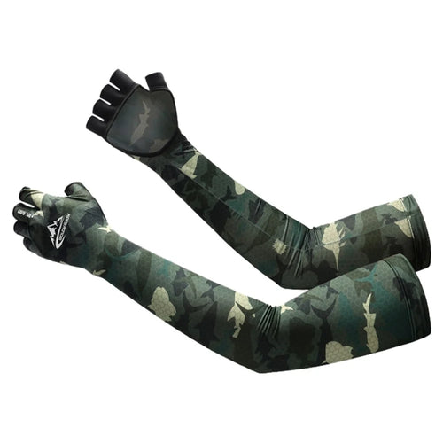 GOLOVEJOY XG75 1 Pair UV Protection Men Arm Sleeves Half-Finger Outdoor Sports Fishing Arm Covers - Shark Pattern / L - 1