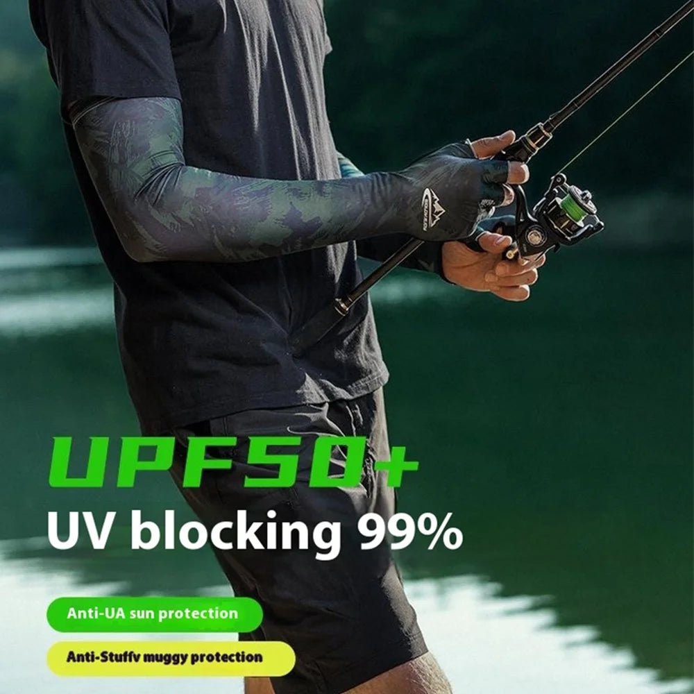 GOLOVEJOY XG75 1 Pair UV Protection Men Arm Sleeves Half-Finger Outdoor Sports Fishing Arm Covers - Shark Pattern / L - 3