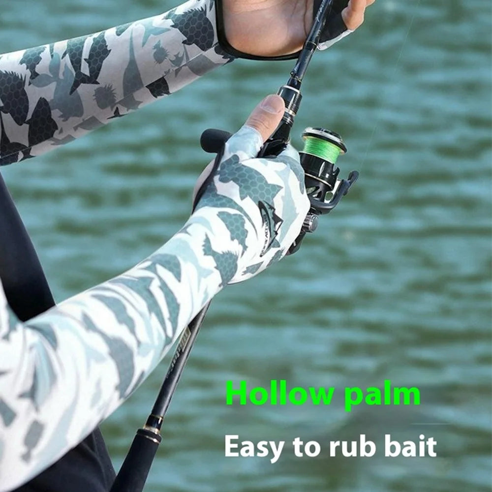 GOLOVEJOY XG75 1 Pair UV Protection Men Arm Sleeves Half-Finger Outdoor Sports Fishing Arm Covers - Shark Pattern / L - 4