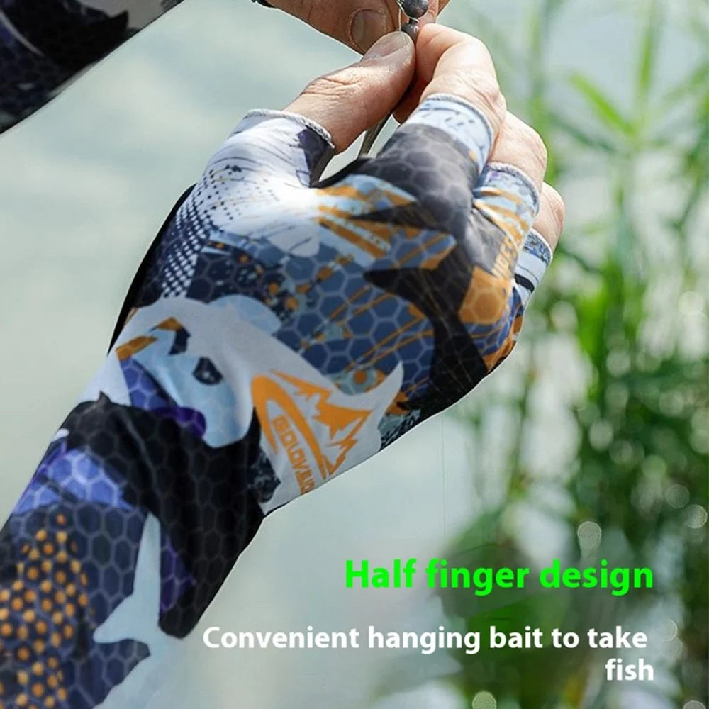 GOLOVEJOY XG75 1 Pair UV Protection Men Arm Sleeves Half-Finger Outdoor Sports Fishing Arm Covers - Shark Pattern / L - 5