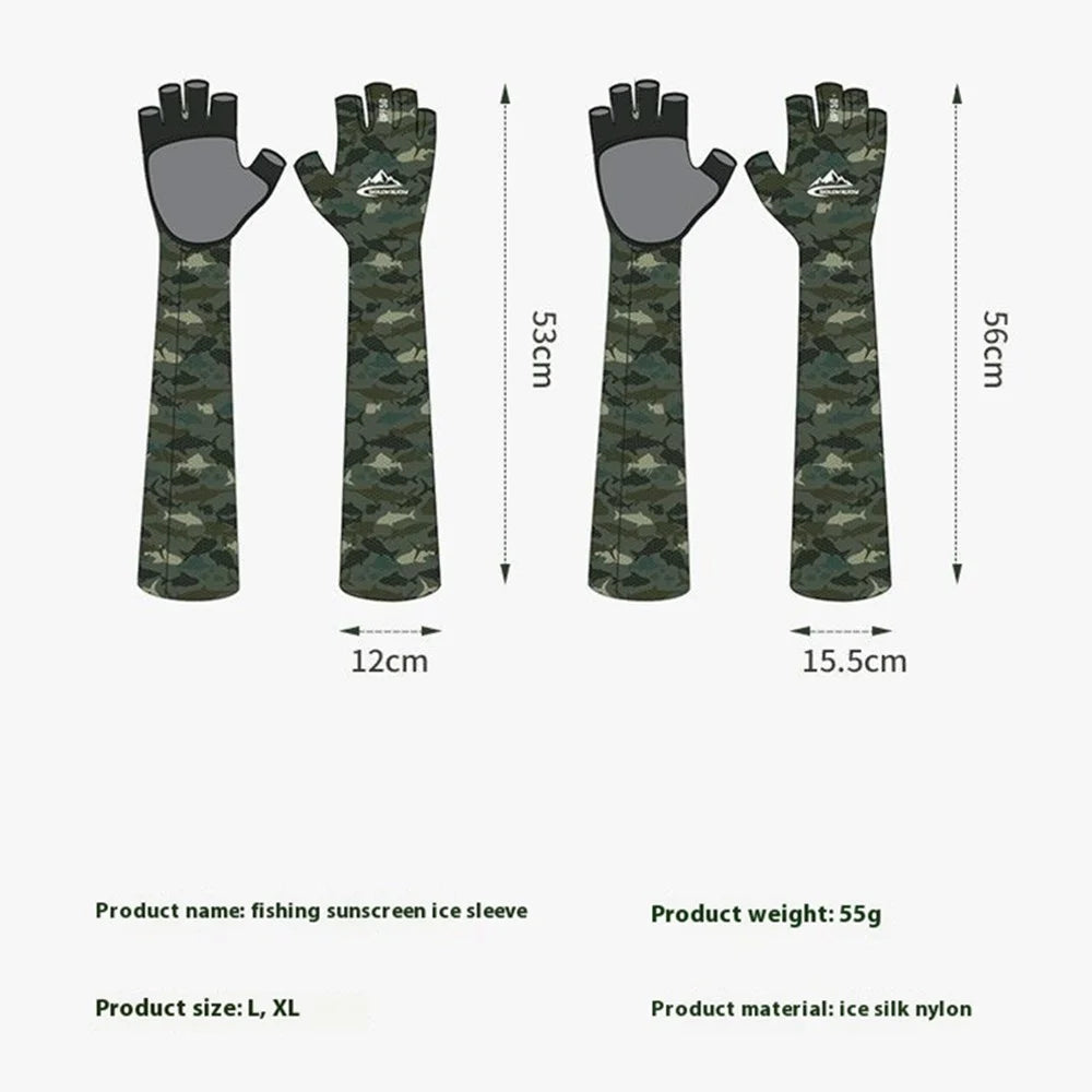 GOLOVEJOY XG75 1 Pair UV Protection Men Arm Sleeves Half-Finger Outdoor Sports Fishing Arm Covers - Shark Pattern / L - 6