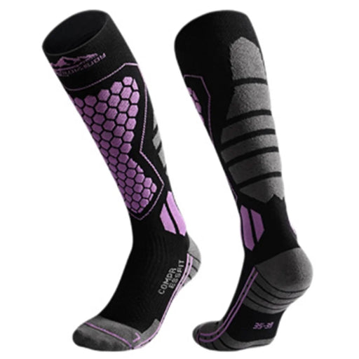 GOLOVEJOY DWZ04 1 Pair Sport Compression Socks Winter Warm High Tube Ski Calf Socks - Black+Purple / Size 35-39 - 1
