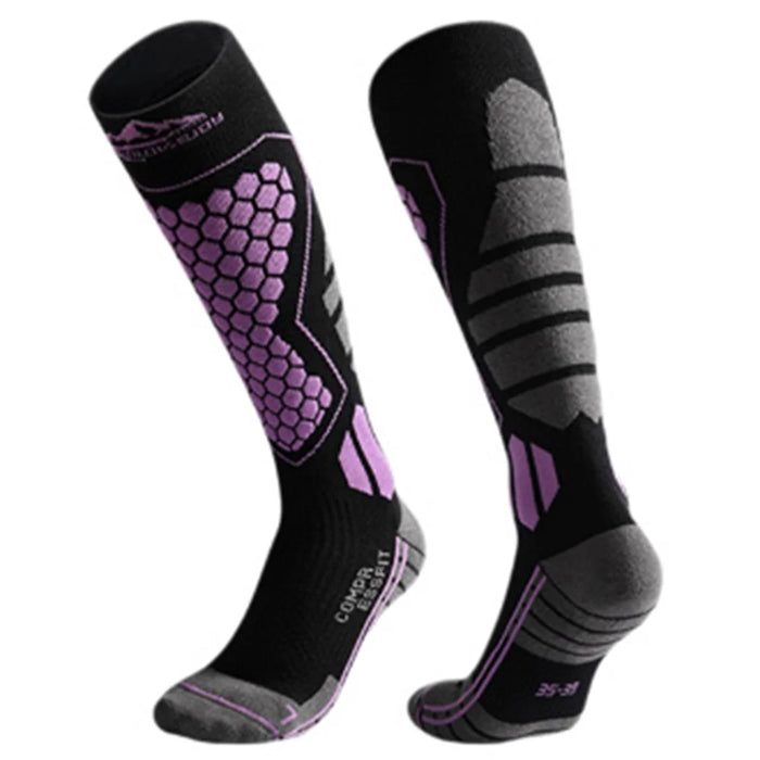 GOLOVEJOY DWZ04 1 Pair Sport Compression Socks Winter Warm High Tube Ski Calf Socks - Black+Purple / Size 35-39 - 1