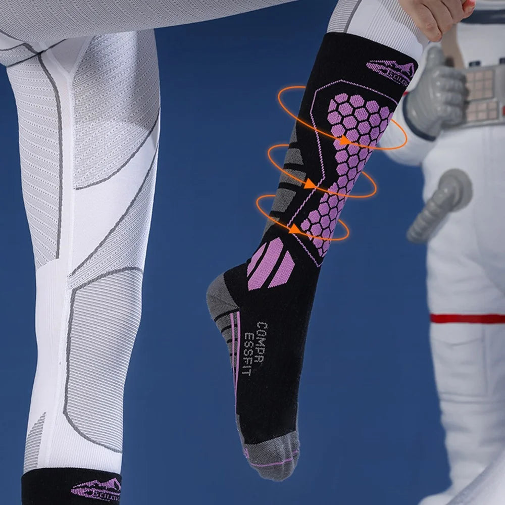 GOLOVEJOY DWZ04 1 Pair Sport Compression Socks Winter Warm High Tube Ski Calf Socks - Black+Purple / Size 35-39 - 3