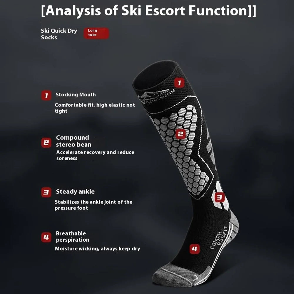 GOLOVEJOY DWZ04 1 Pair Sport Compression Socks Winter Warm High Tube Ski Calf Socks - Black+Purple / Size 35-39 - 4