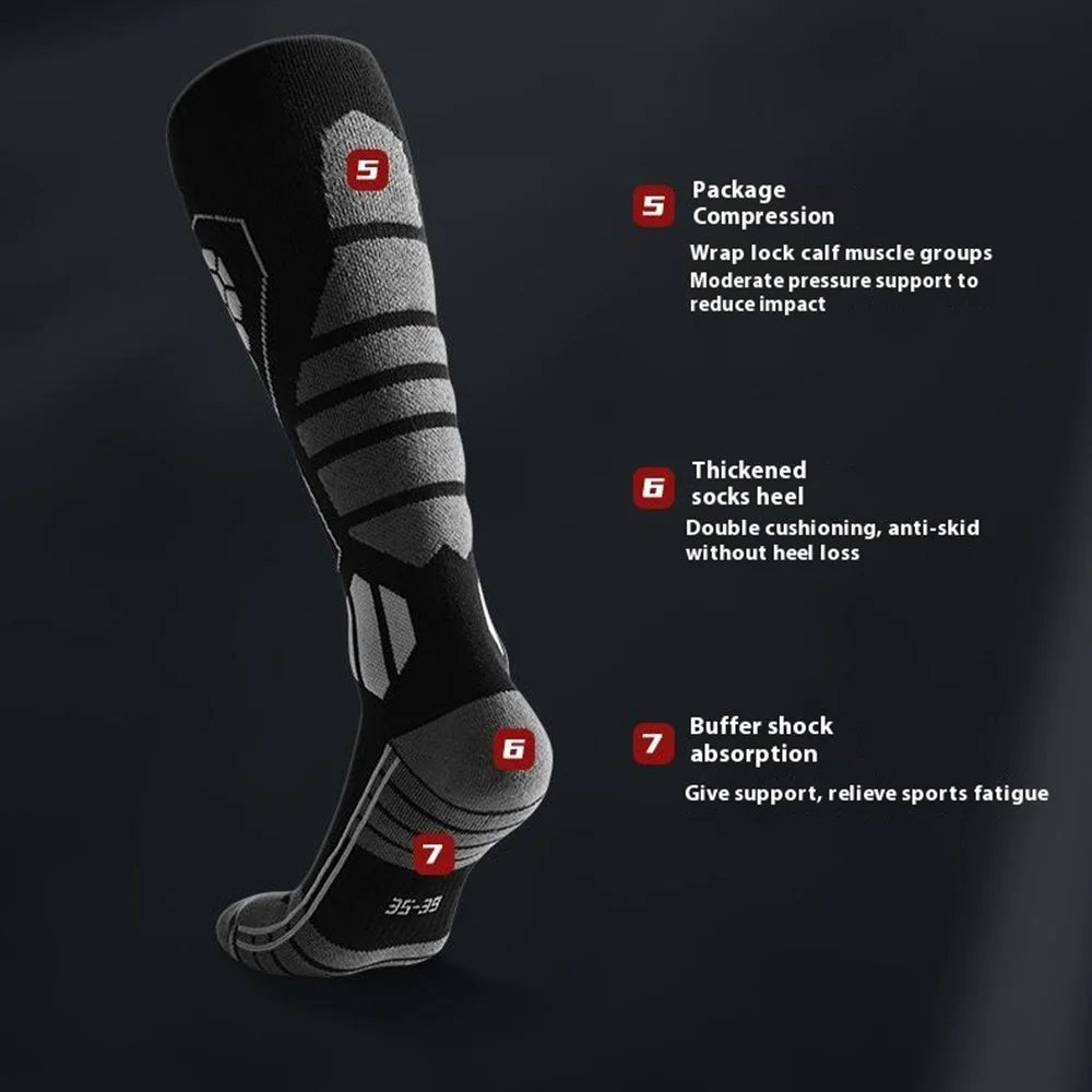 GOLOVEJOY DWZ04 1 Pair Sport Compression Socks Winter Warm High Tube Ski Calf Socks - Black+Purple / Size 35-39 - 5