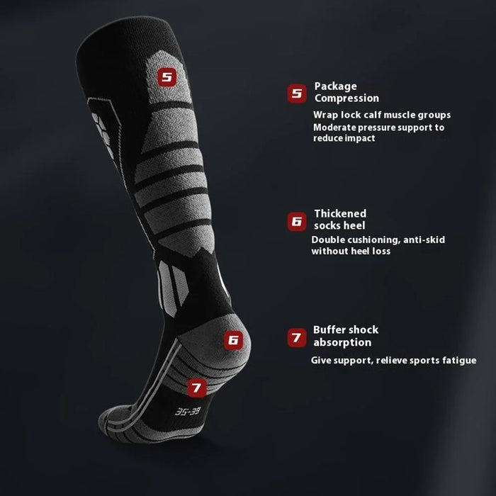GOLOVEJOY DWZ04 1 Pair Sport Compression Socks Winter Warm High Tube Ski Calf Socks - Black+Purple / Size 35-39 - 5