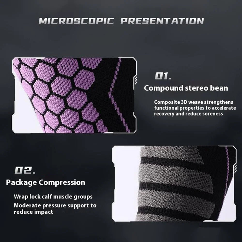 GOLOVEJOY DWZ04 1 Pair Sport Compression Socks Winter Warm High Tube Ski Calf Socks - Black+Purple / Size 35-39 - 6