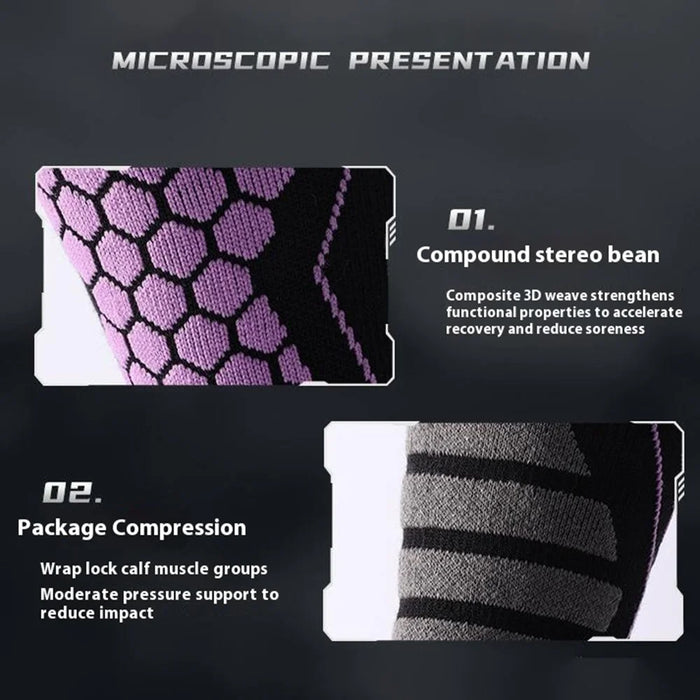 GOLOVEJOY DWZ04 1 Pair Sport Compression Socks Winter Warm High Tube Ski Calf Socks - Black+Purple / Size 35-39 - 6