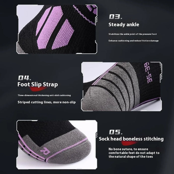 GOLOVEJOY DWZ04 1 Pair Sport Compression Socks Winter Warm High Tube Ski Calf Socks - Black+Purple / Size 35-39 - 7