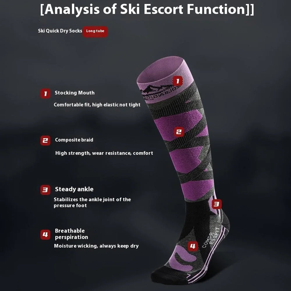GOLOVEJOY DWZ05 1 Pair Sport Compression Socks Winter Warm High Tube Ski Calf Socks - Yellow / Size 40-44 - 3