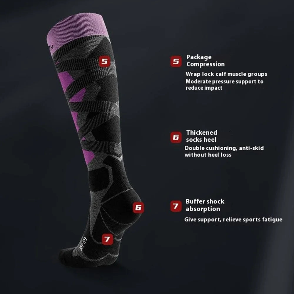 GOLOVEJOY DWZ05 1 Pair Sport Compression Socks Winter Warm High Tube Ski Calf Socks - Yellow / Size 40-44 - 4