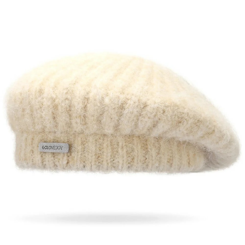 GOLOVEJOY DMZ103 Solid Color Winter Wool Warm Hat Elastic Knitted Beret Cap - Beige - 1