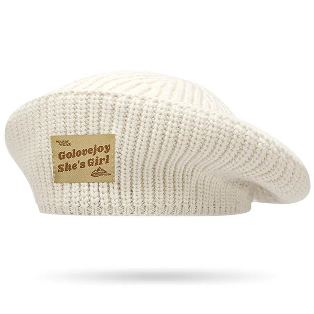 GOLOVEJOY DMZ108 Letters Cloth Decor Women Winter Warm Hat Elastic Cotton Knitted Beret Cap - Beige - 1
