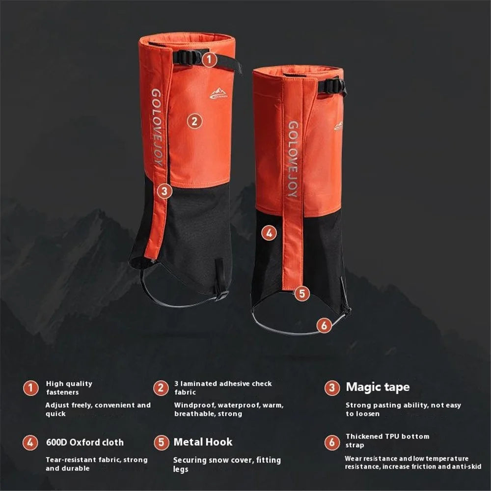 GOLOVEJOY HX39 Winter Outdoor Snow Boot Gaiters Breathable Waterproof Ankle Leg Guard for Hiking Hunting Skiing - Orange-L - 6