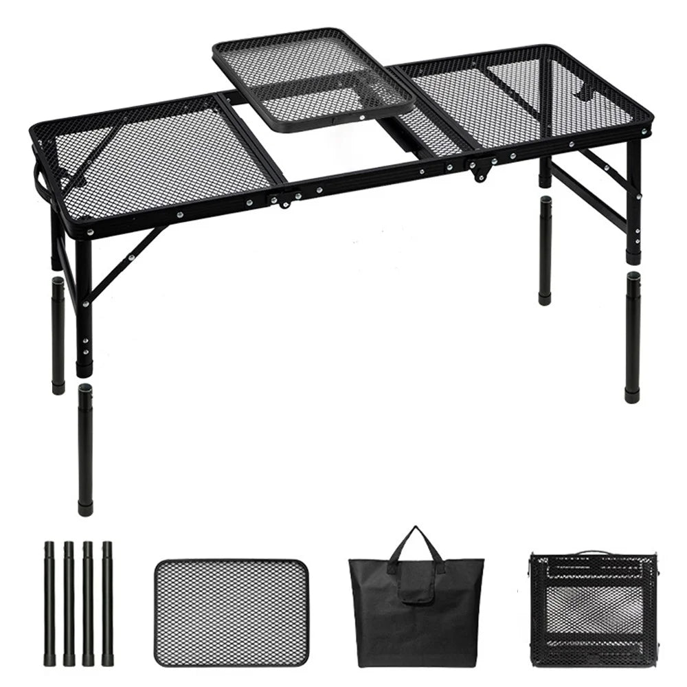 Outdoor Folding IGT Table Barbecue Mesh Table Lightweight Camping Height Adjustable Mesh Table, Size L - 1