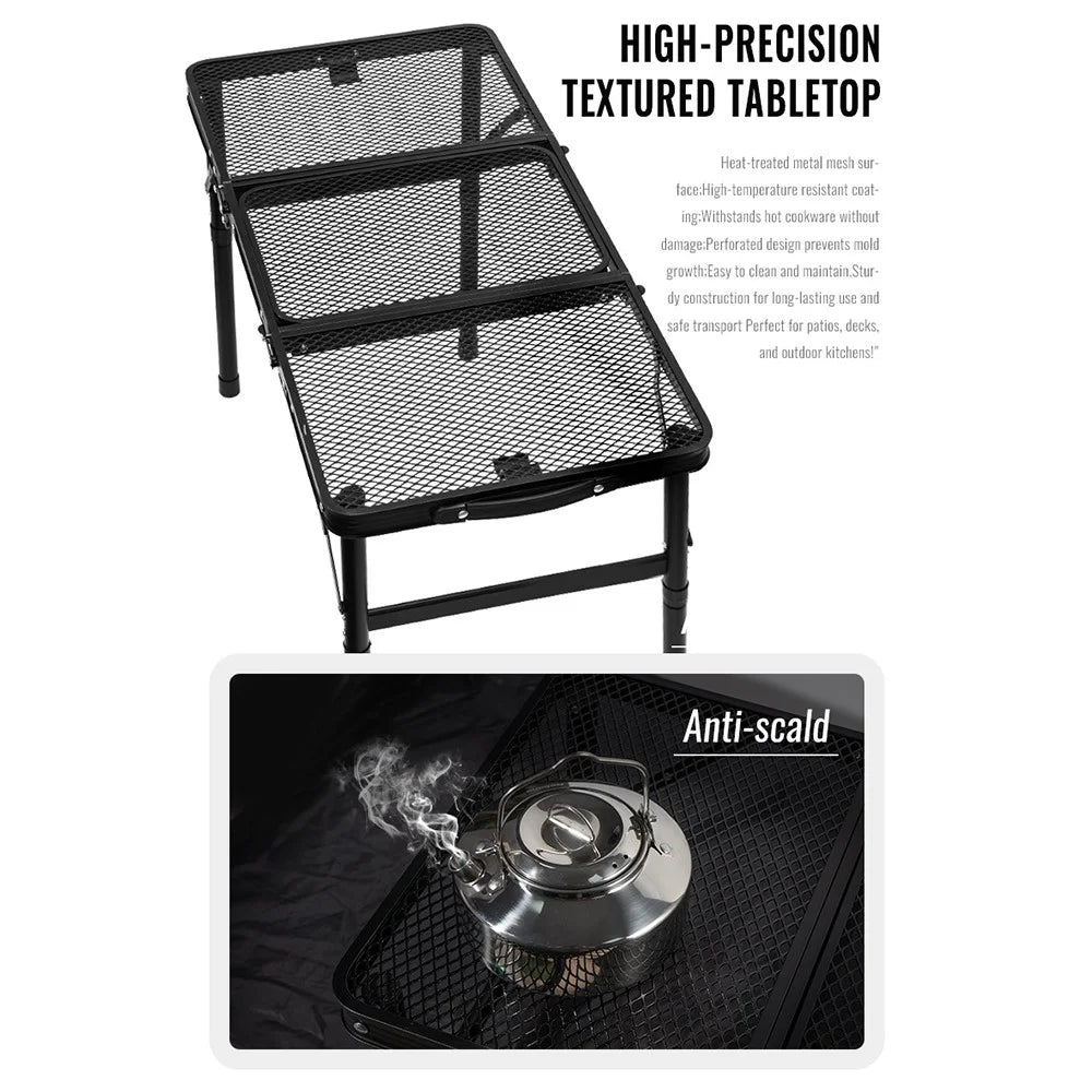 Outdoor Folding IGT Table Barbecue Mesh Table Lightweight Camping Height Adjustable Mesh Table, Size L - 3