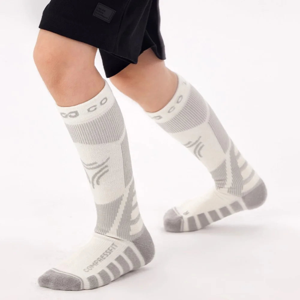 GOLOVEJOY DRWZ07 For Children Autumn Winter Sports Socks High Tube Compression Ski Socks - Grey / Size 28-33 - 2