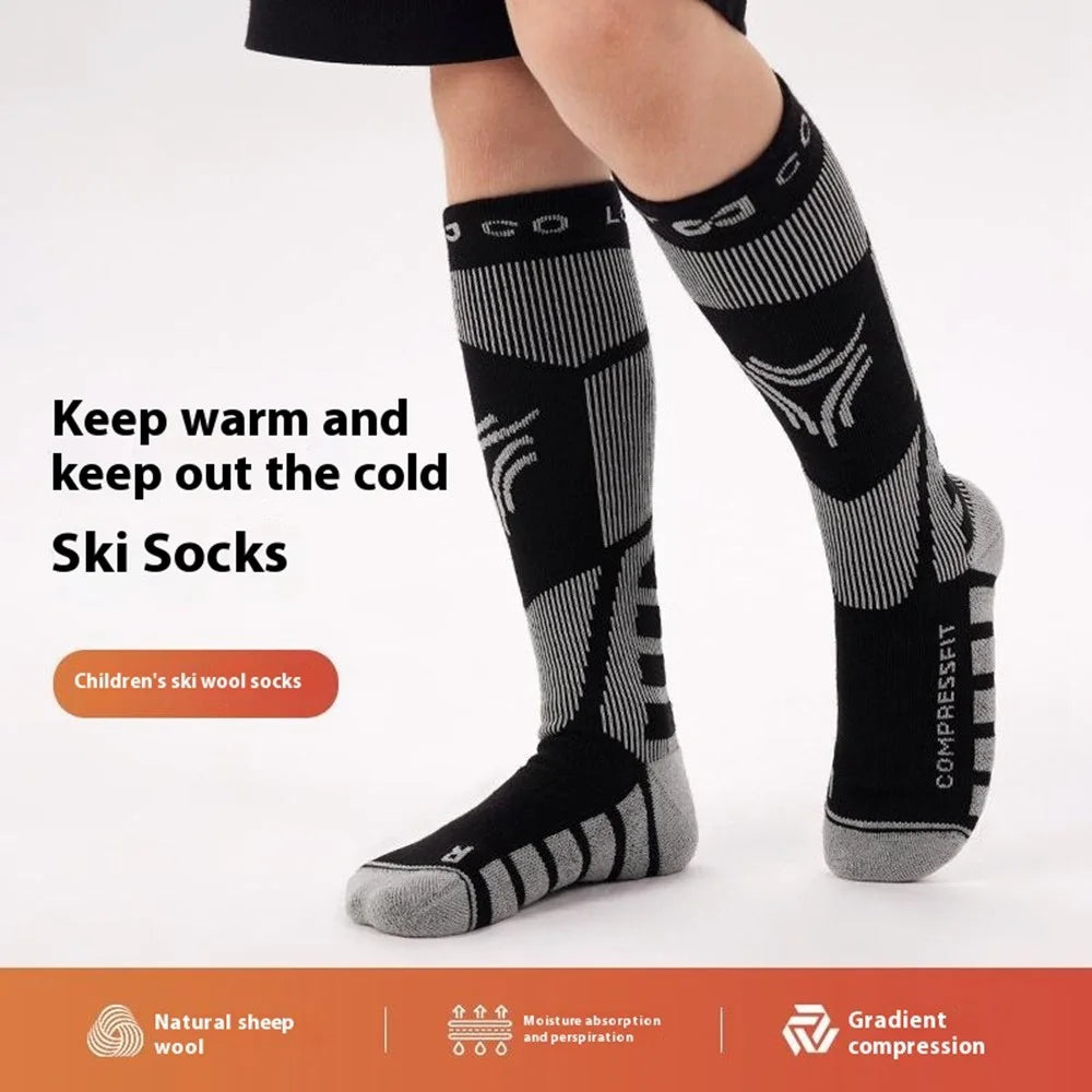 GOLOVEJOY DRWZ07 For Children Autumn Winter Sports Socks High Tube Compression Ski Socks - Grey / Size 28-33 - 6