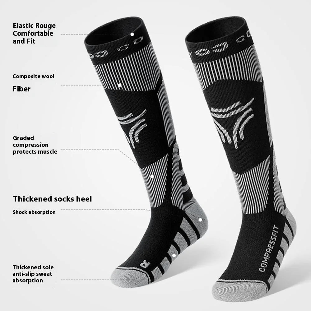 GOLOVEJOY DRWZ07 For Children Autumn Winter Sports Socks High Tube Compression Ski Socks - Grey / Size 28-33 - 7