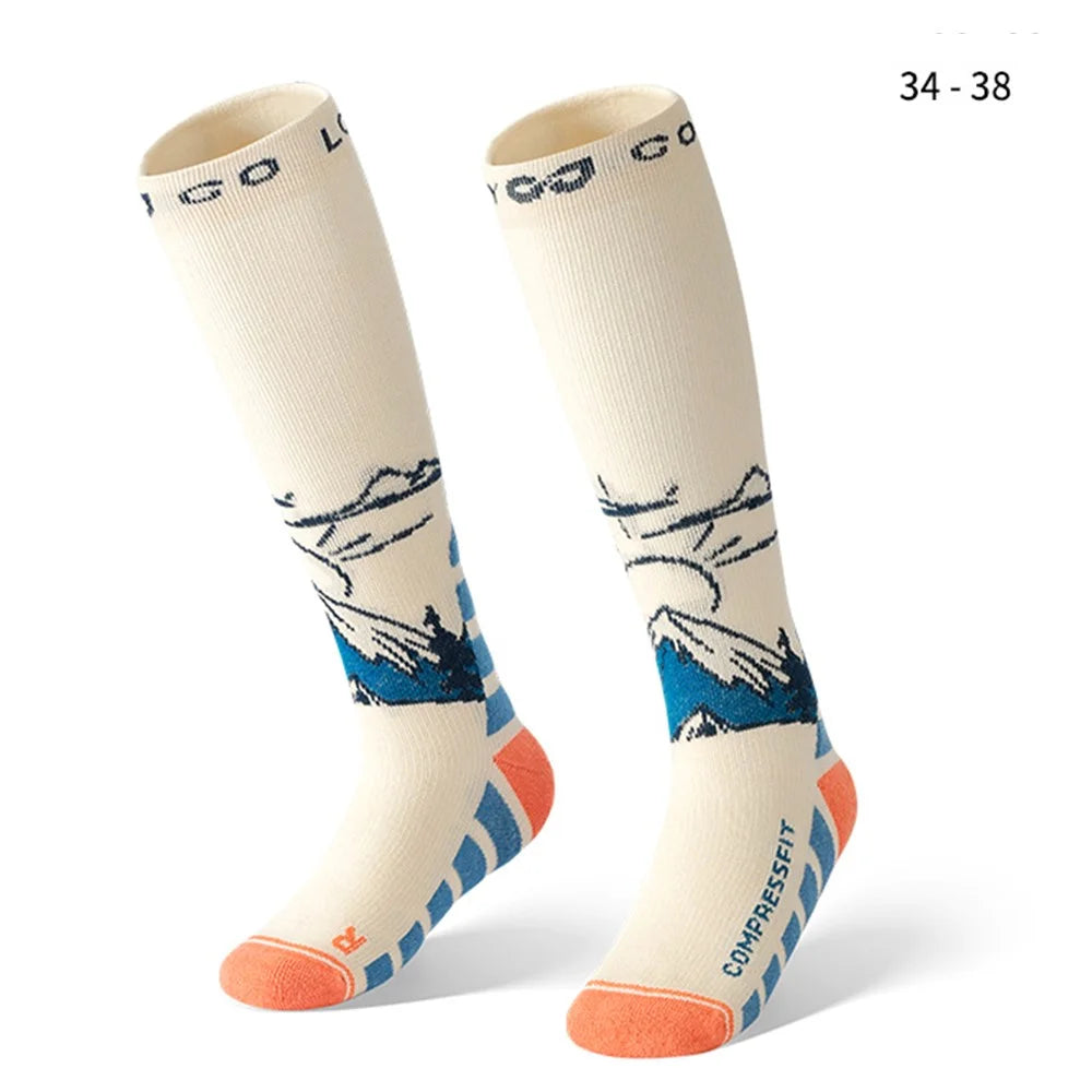 GOLOVEJOY DRWZ08 Middle Tube Ski Socks for Children Autumn Winter Compression Sports Socks - White / Size 34-38 - 1