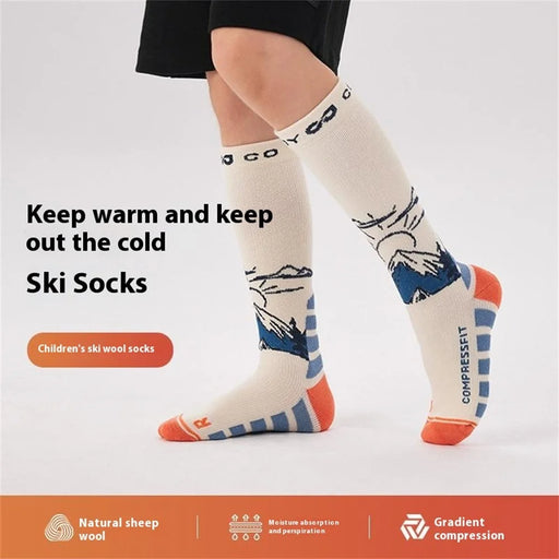 GOLOVEJOY DRWZ08 Middle Tube Ski Socks for Children Autumn Winter Compression Sports Socks - White / Size 34-38 - 2