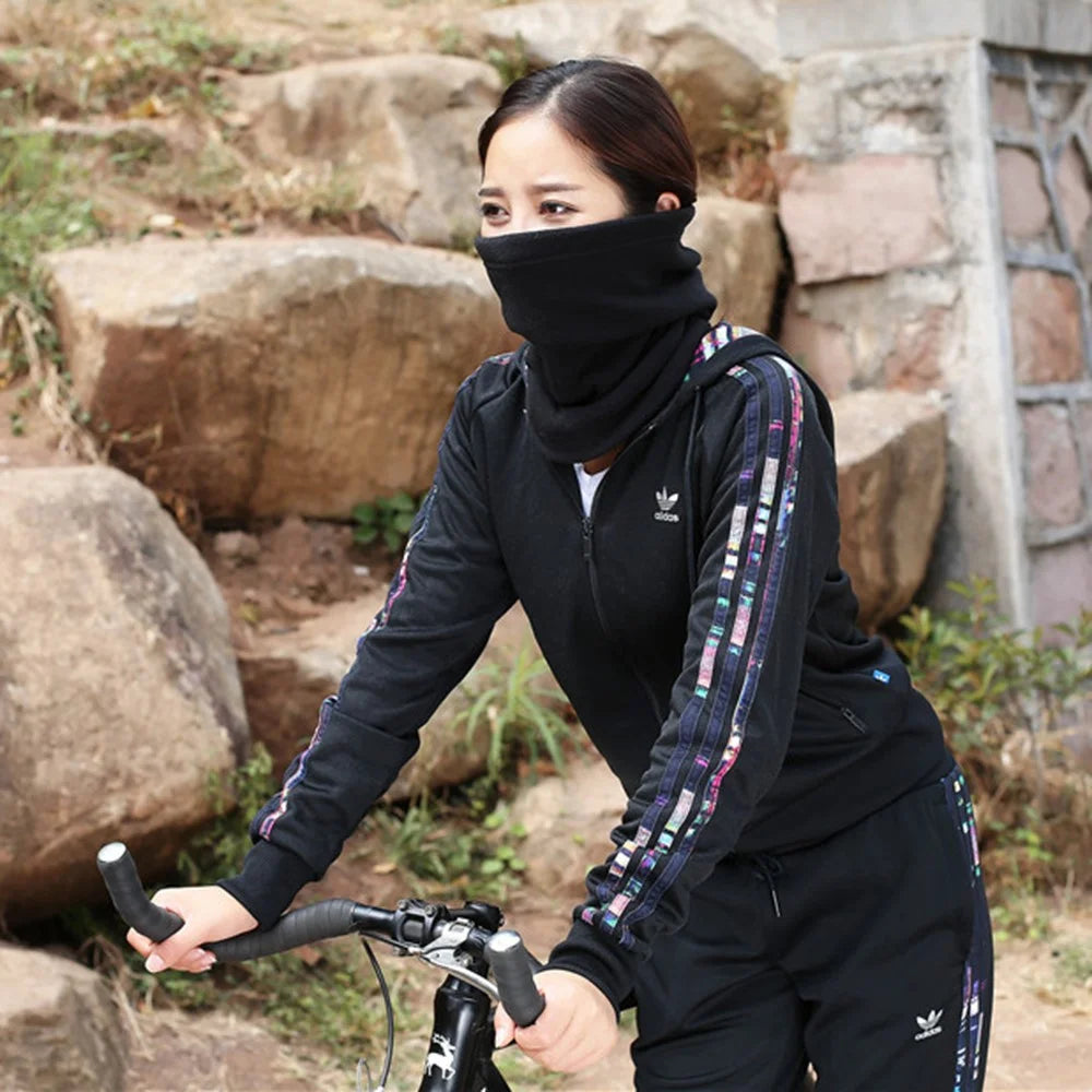 Winter Outdoor Neck Gaiter Warm Polar Fleece Cycling Hiking Face Mask - Black Double Layer - 2