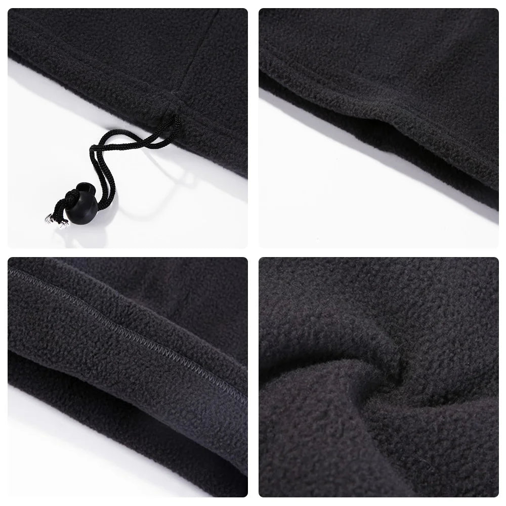 Winter Outdoor Neck Gaiter Warm Polar Fleece Cycling Hiking Face Mask - Black Double Layer - 4