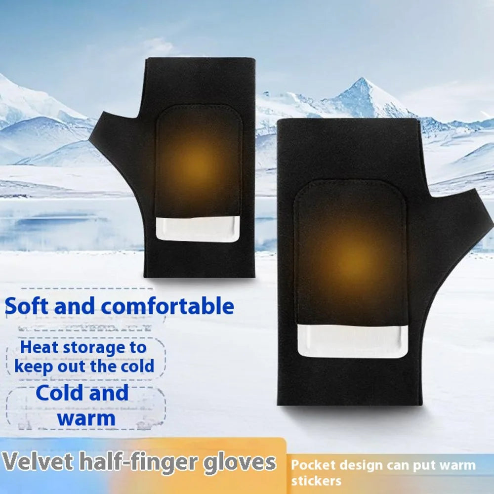 1 Pair Autumn Winter Fingerless Gloves Cycling Running Joint Protection Warm Gloves - Black - 2