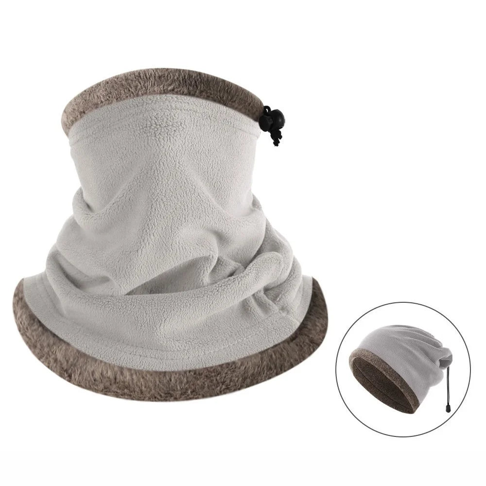 3-in-1 Outdoor Cycling Skiing Windproof Neck Gaiter Winter Thermal Beanie Hat Face Mask - Light Grey - 1