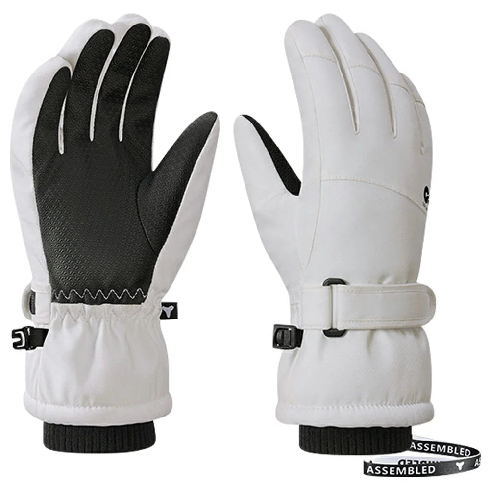 GOLOVEJOY DRST39 1 Pair Winter Ski Gloves for 8-12 Years Kids Waterproof Windproof Snow Mittens Size M - White - 1