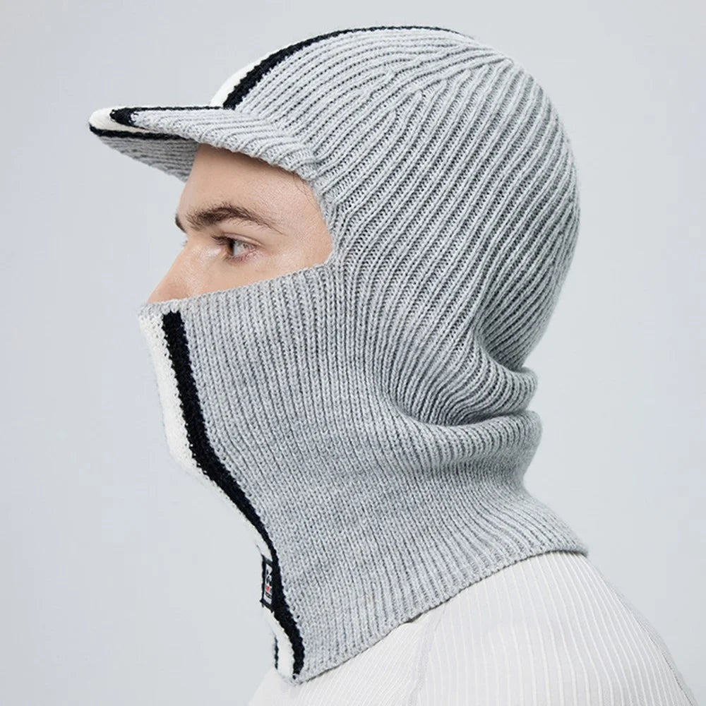 GOLOVEJOY DMZ112 Winter Beanie Hat with Brim for Skiing Cycling Face Mask Neck Warmer Knitted Headwear - Titanium Grey - 3