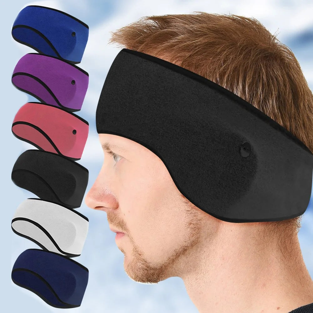 Winter Outdoor Sports Windproof Thermal Fleece Ear Warmer Headband with Button - Black - 2