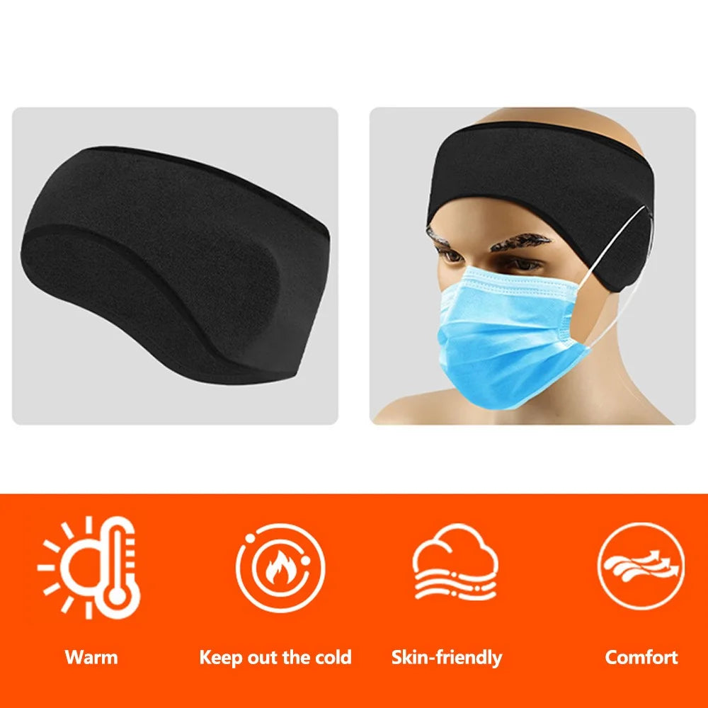Winter Outdoor Sports Windproof Thermal Fleece Ear Warmer Headband with Button - Black - 3