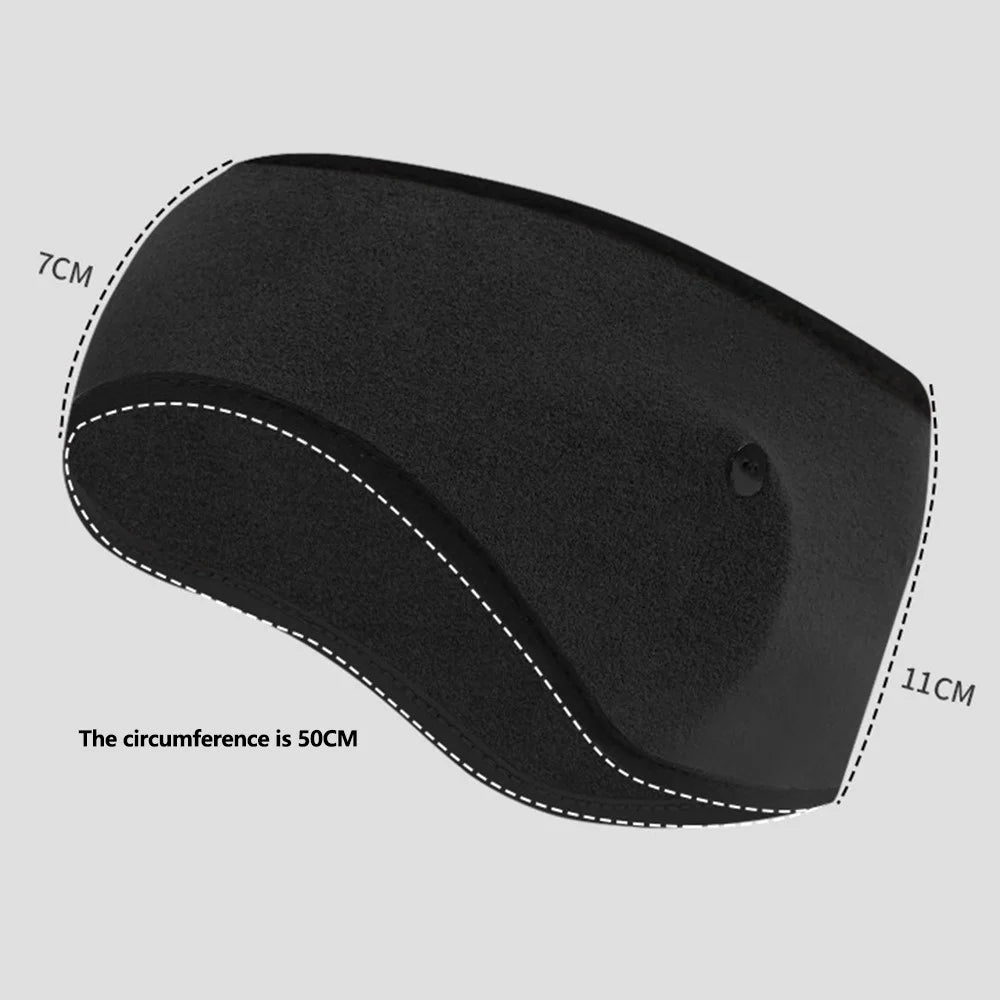 Winter Outdoor Sports Windproof Thermal Fleece Ear Warmer Headband with Button - Black - 7