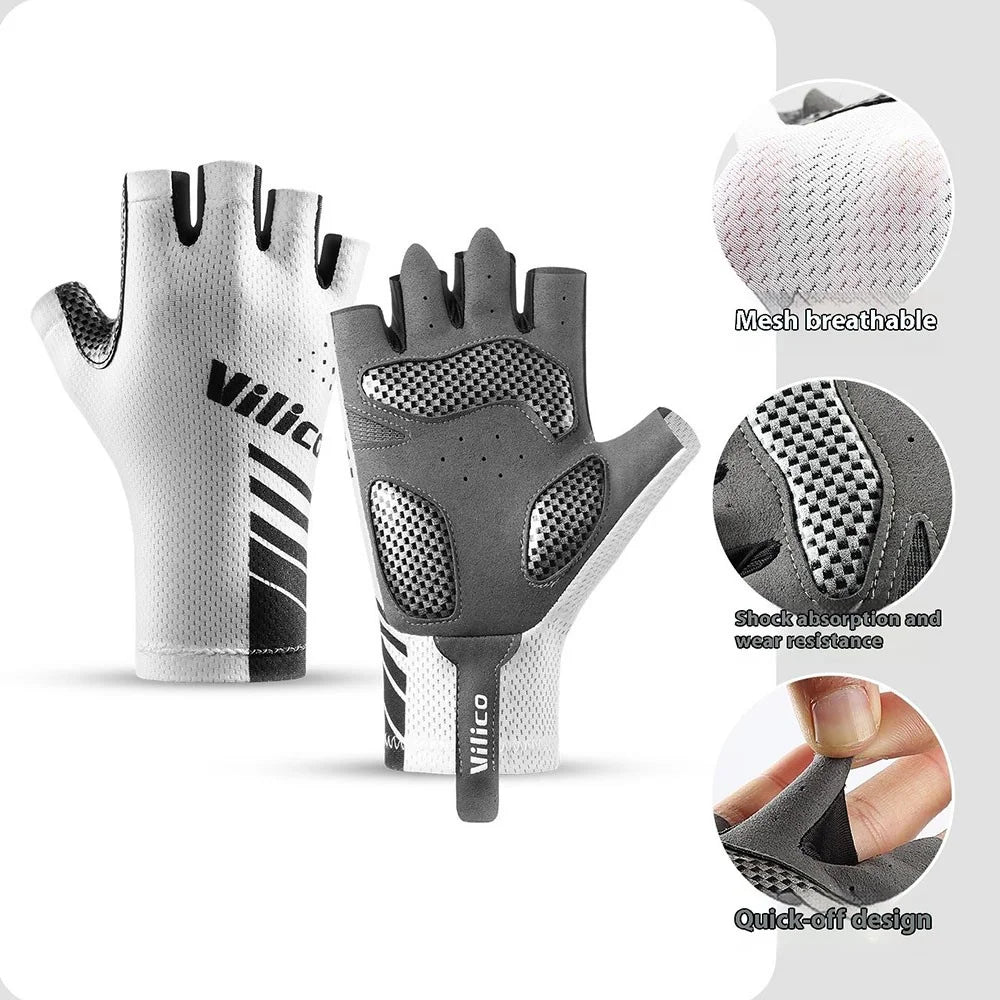 VILICO A0132 Shock Absorbing Cycling Gloves Anti Slip Fingerless Mittens for Outdoor Sports , Size M / White - 2