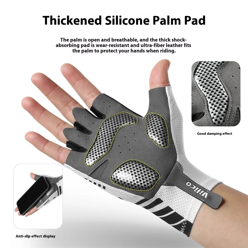 VILICO A0132 Shock Absorbing Cycling Gloves Anti Slip Fingerless Mittens for Outdoor Sports , Size M / White - 4
