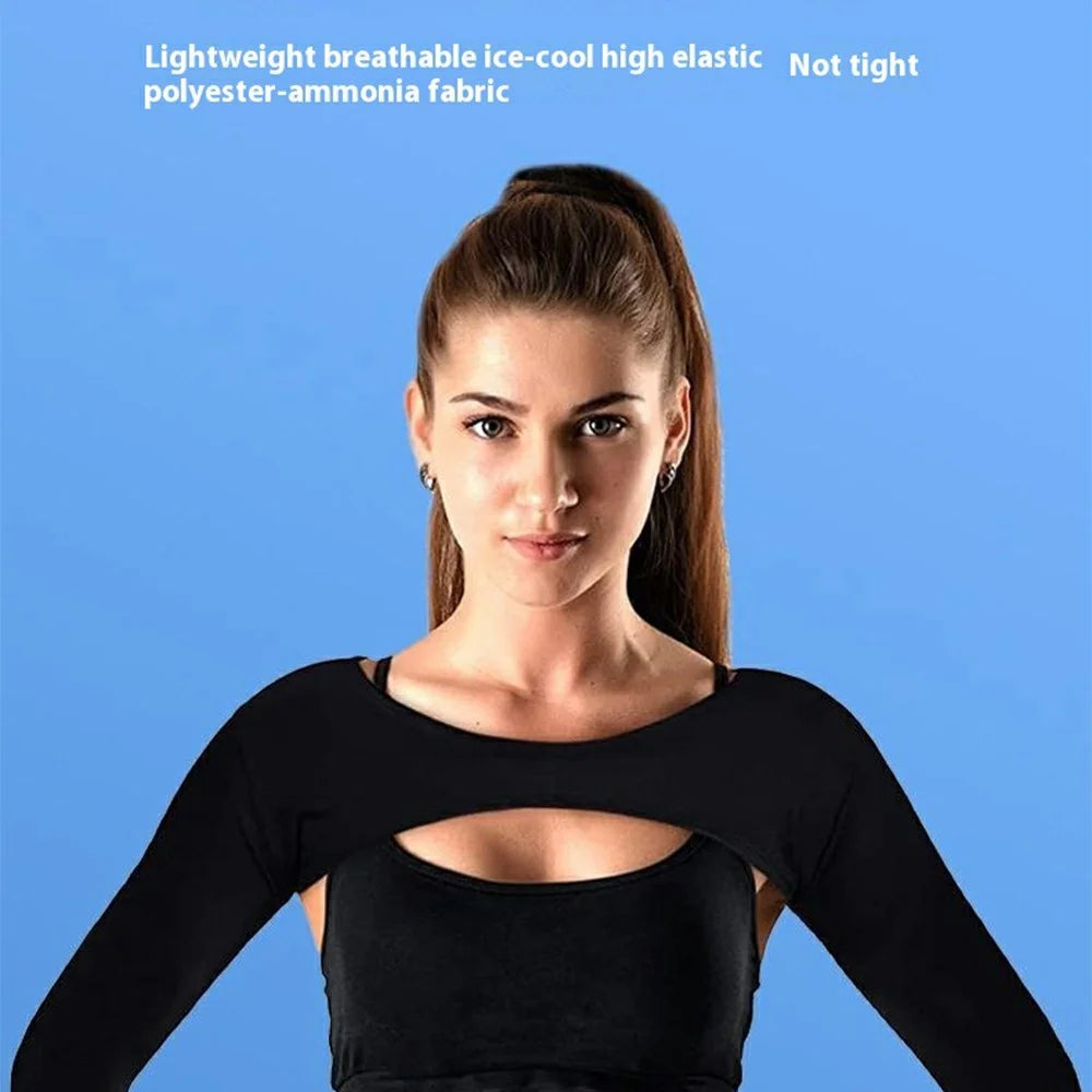 Summer Outdoor Sports Top for Women Shapewear Pullover Lightweight Breathable Elastic Shawl UV Protection - Black - 2