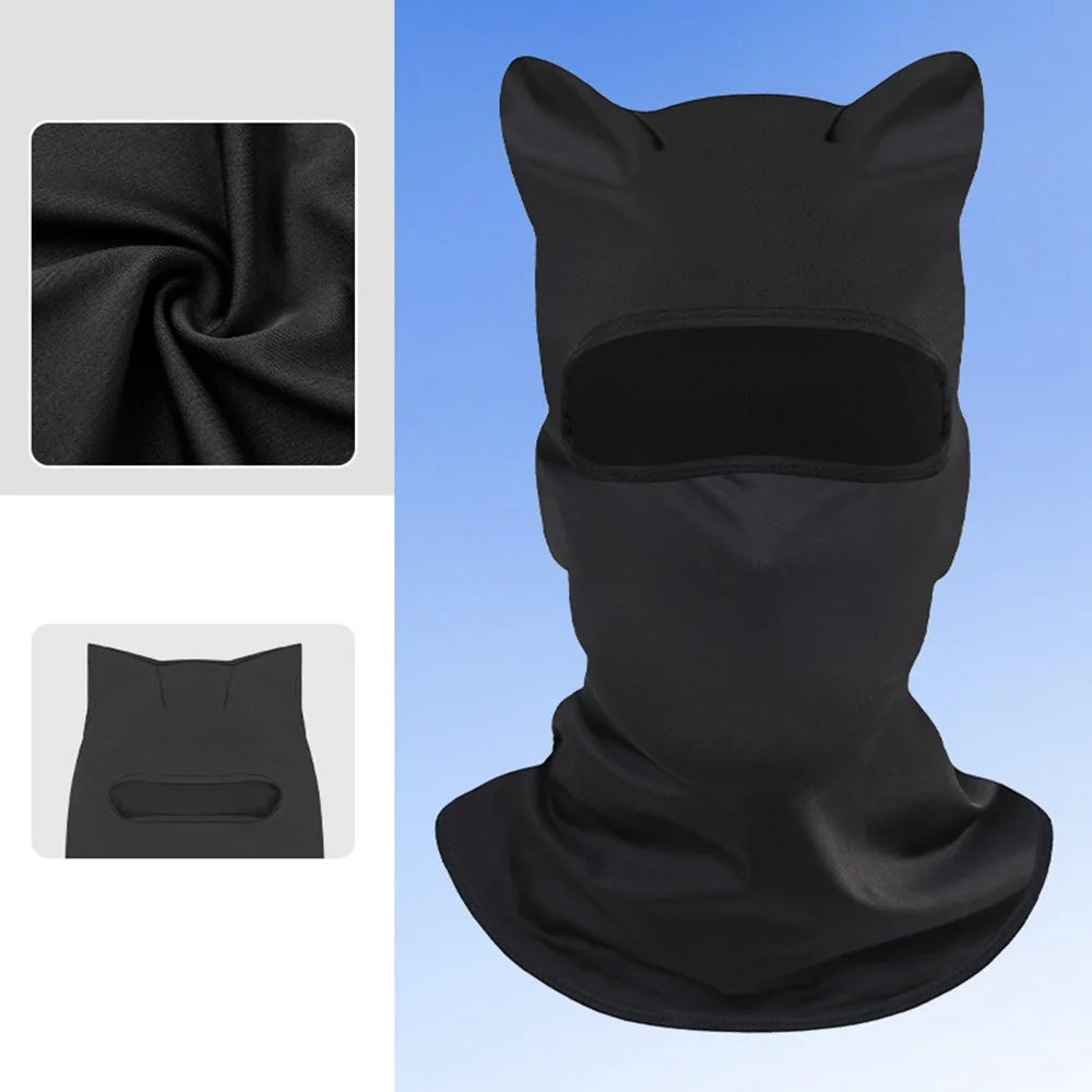 UV Protection Face Mask Neck Cover Motorcycle Bike Riding Breathable Funny Cat Ear Balaclava Hood - Black - 2