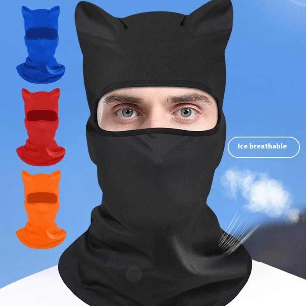UV Protection Face Mask Neck Cover Motorcycle Bike Riding Breathable Funny Cat Ear Balaclava Hood - Black - 3
